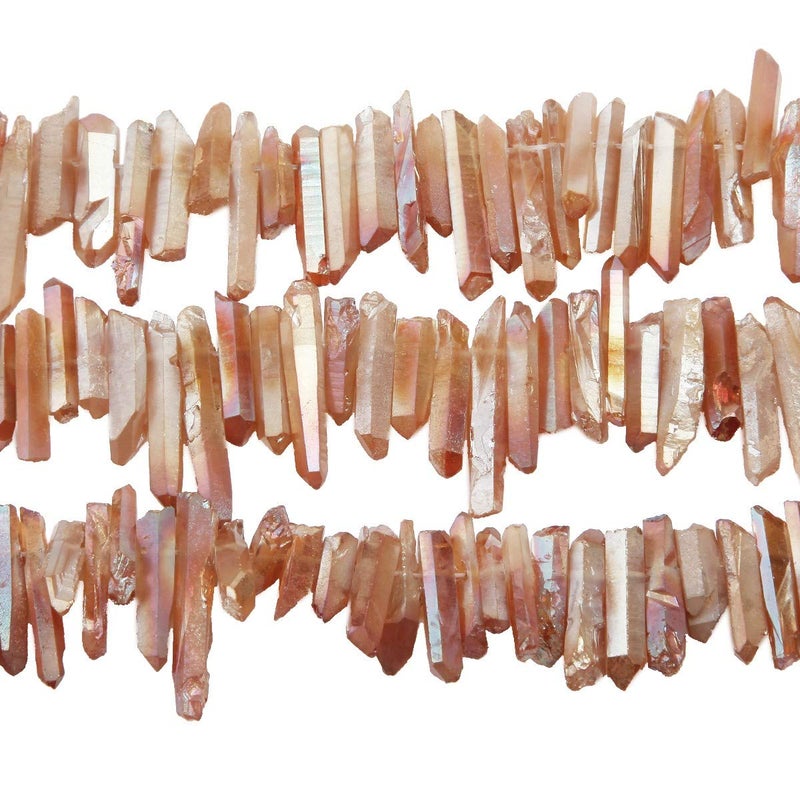 SUNYIK Orange Titanium Coated Crystal Points Quartz Rough Sticks Spikes Point Beads 15 inch Strand Drilled - Image 4